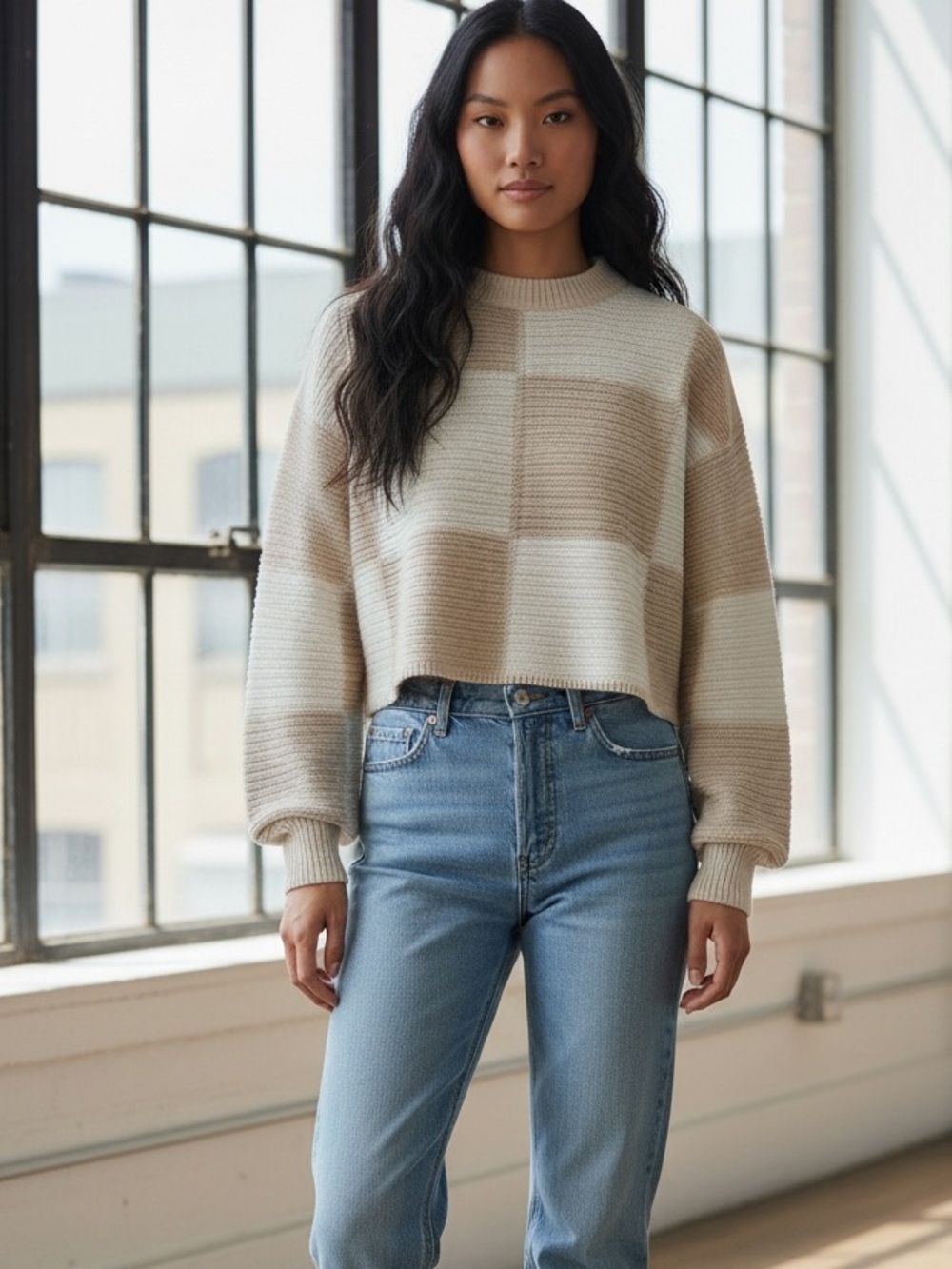 Jessica Simpson Small Checker Crewneck Sweater